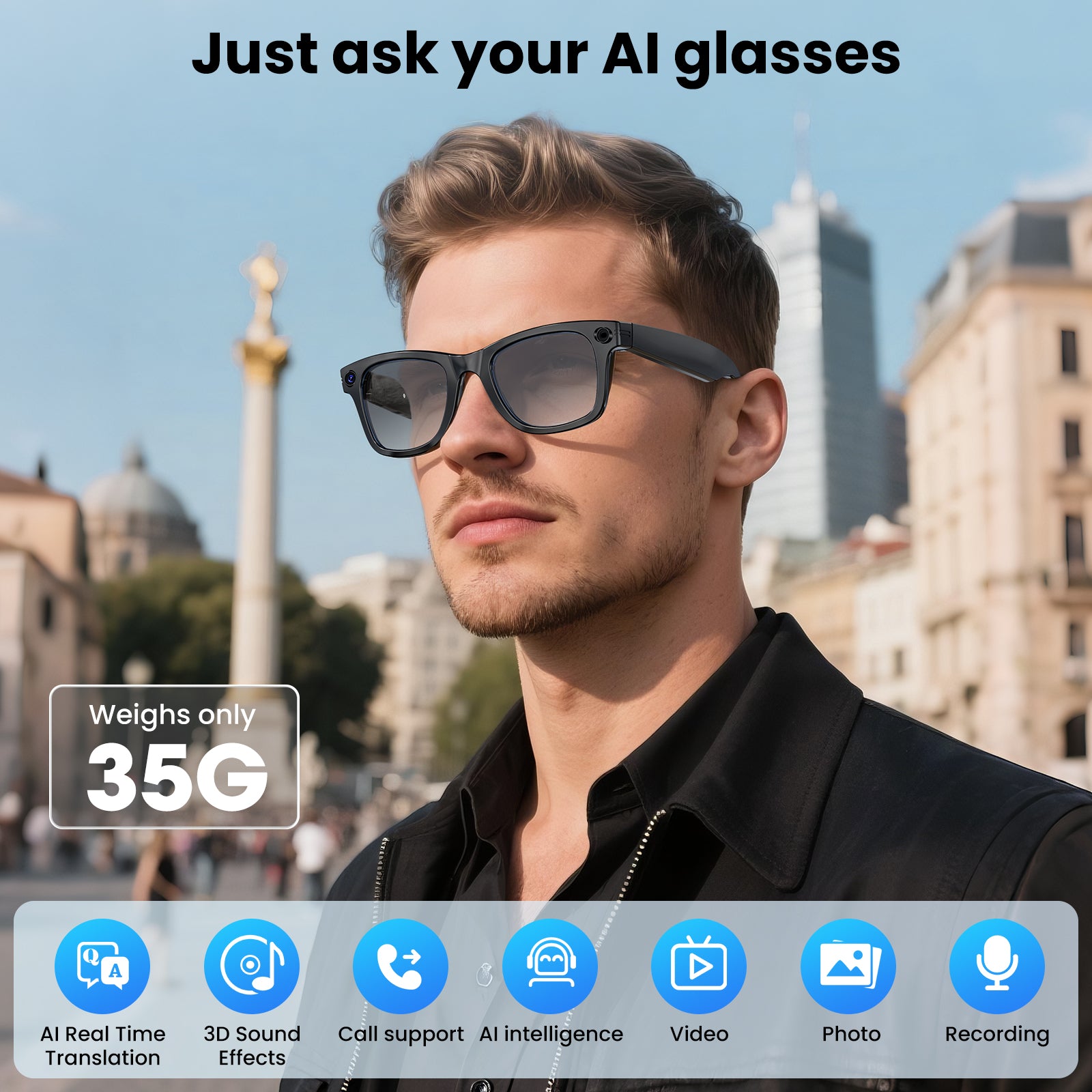 Mingdaln W610 AI Smart Glasses – Photo Recognition, Voice Assistant, Video Recording, Bluetooth Music, IP65 Waterproof