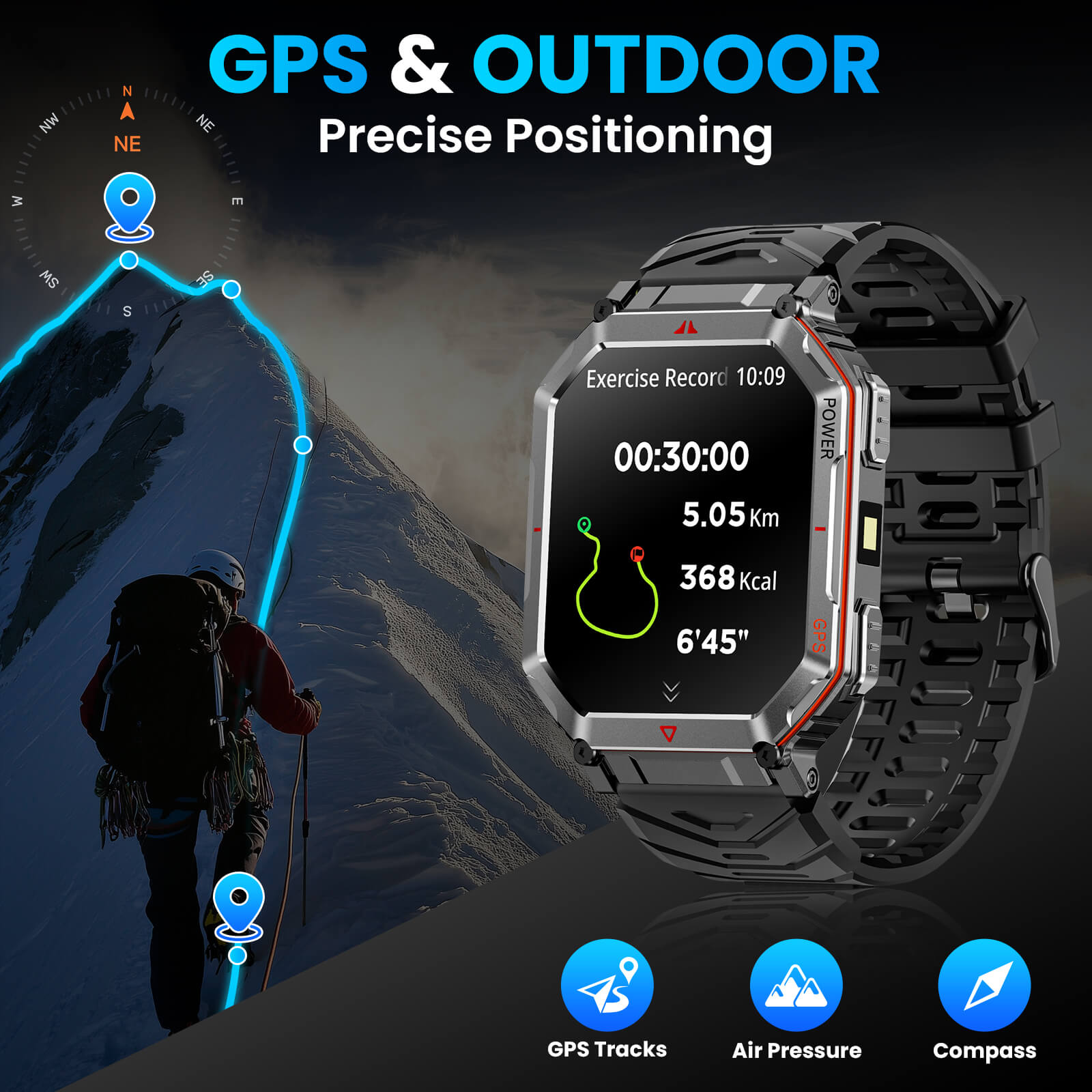 Mingdaln Indestructible Smartwatch – 2.01" HD Display, GPS, 100+ Sport Modes