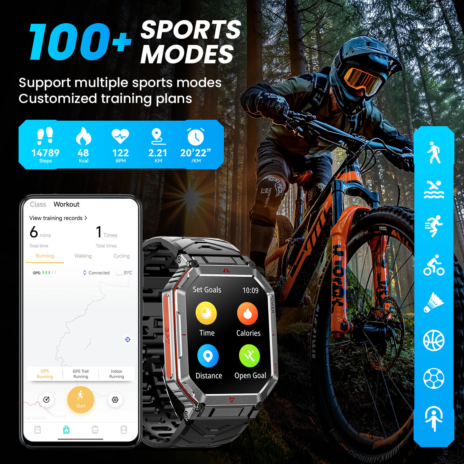 Mingdaln Indestructible Smartwatch – 2.01" HD Display, GPS, 100+ Sport Modes