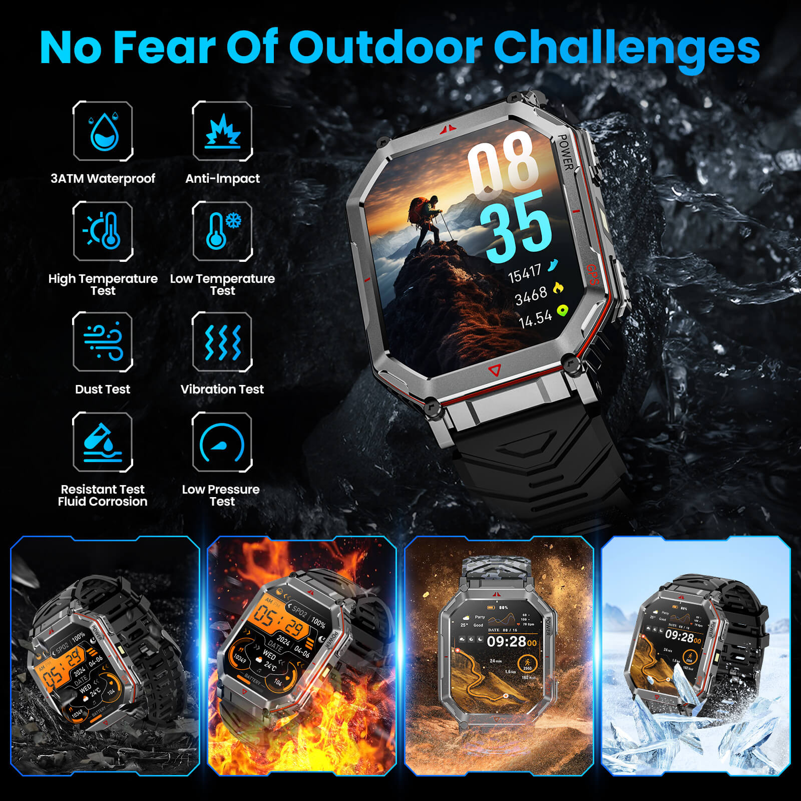 Mingdaln Indestructible Smartwatch – 2.01" HD Display, GPS, 100+ Sport Modes