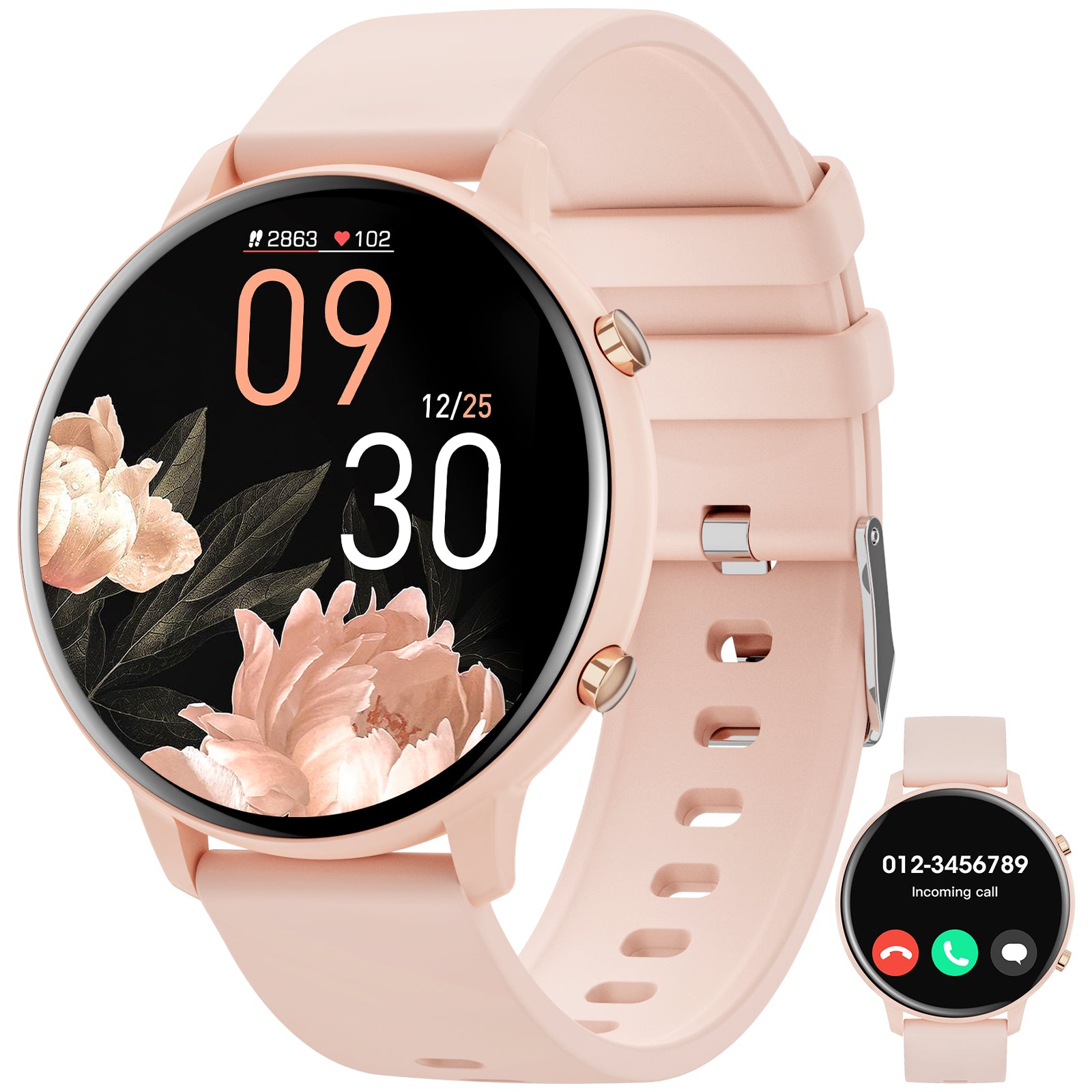 Minsxk Women Smart Watch 45MM, with Answer Make Call/IP68 waterproof/10 days standby, with Fitness Tracker,fits for Android iPhone Devices(Pink)