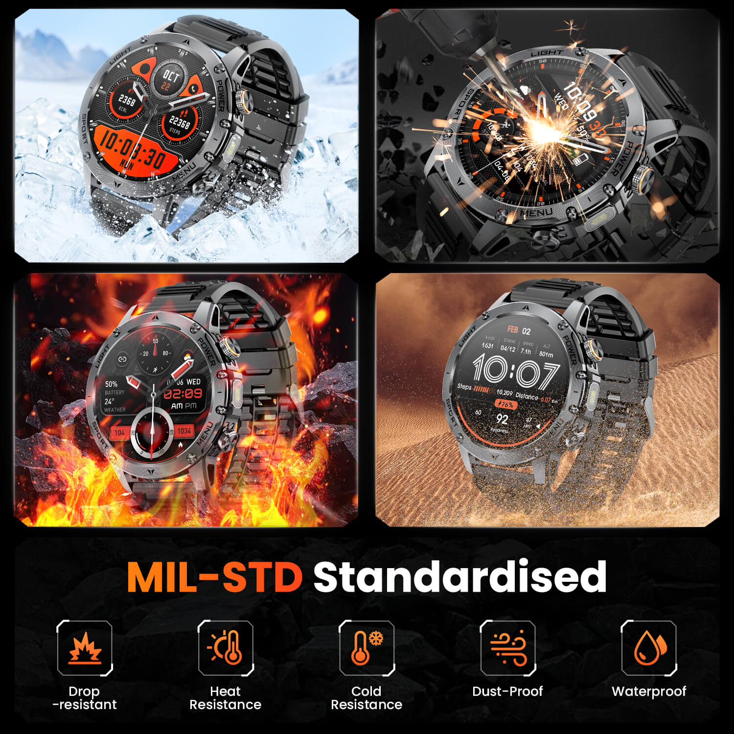 Mingdaln Rugged Smartwatch – Long-Lasting 1000mAh Battery, 1.7" HD Display