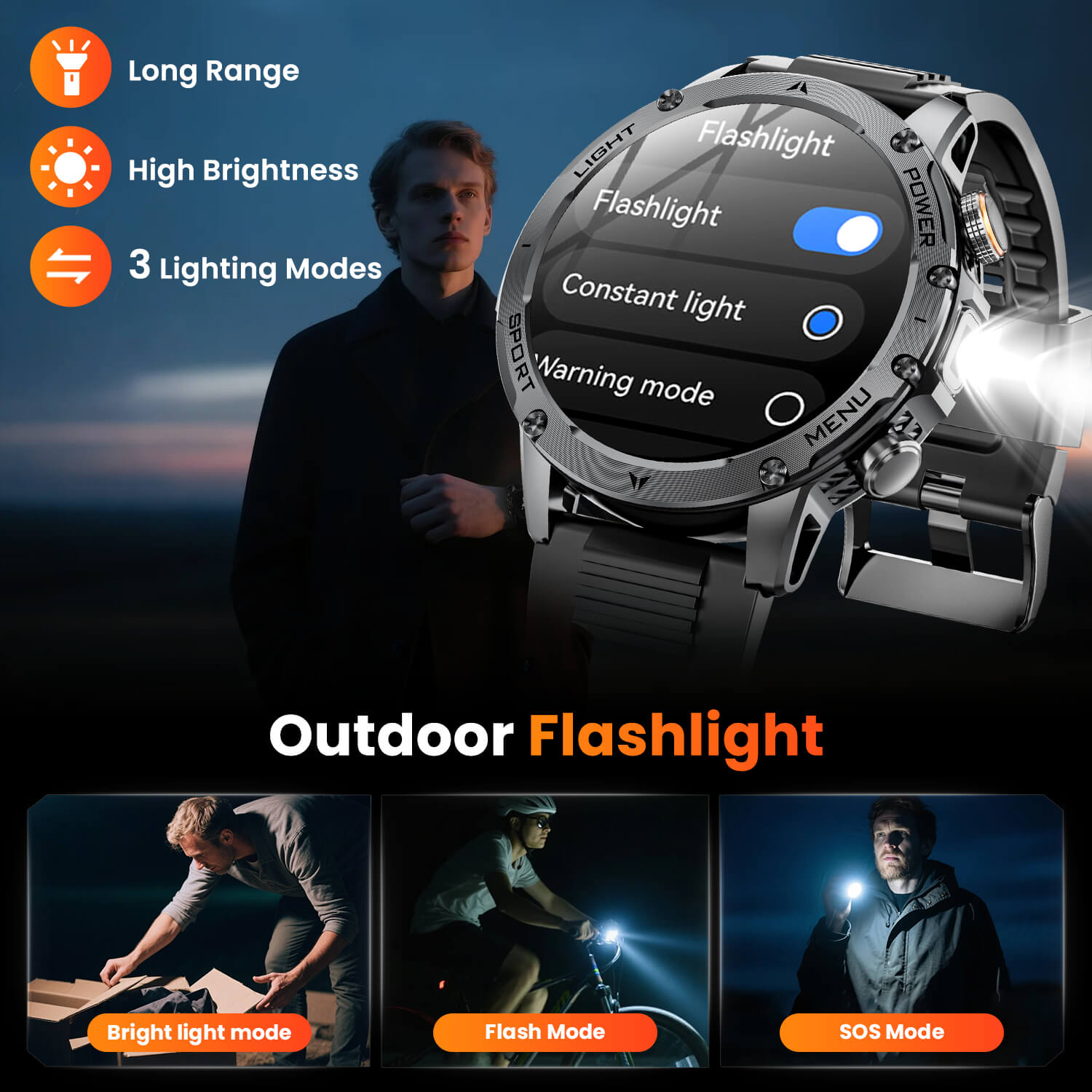 Mingdaln Rugged Smartwatch – Long-Lasting 1000mAh Battery, 1.7" HD Display