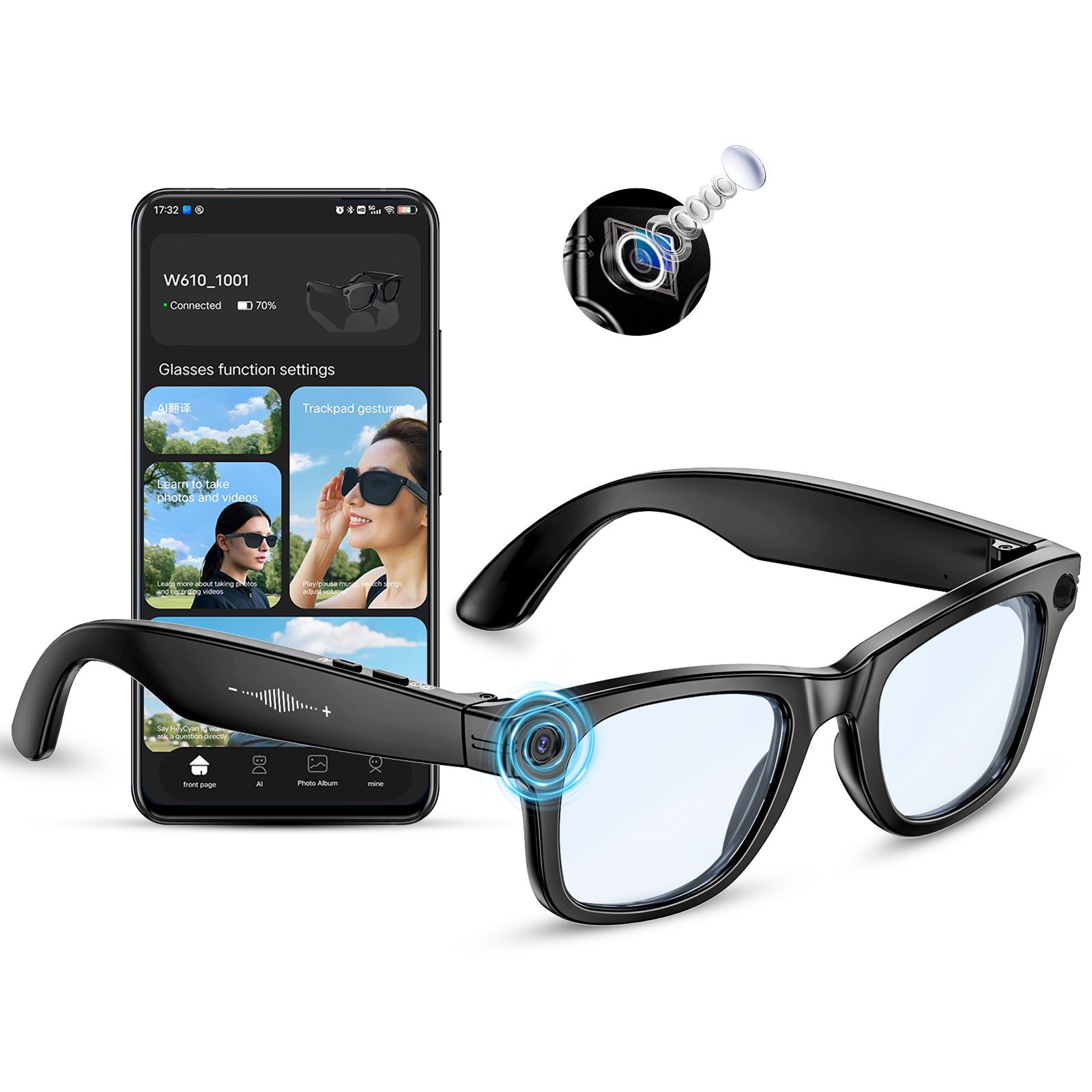 Mingdaln W610 AI Smart Glasses – Photo Recognition, Voice Assistant, Video Recording, Bluetooth Music, IP65 Waterproof