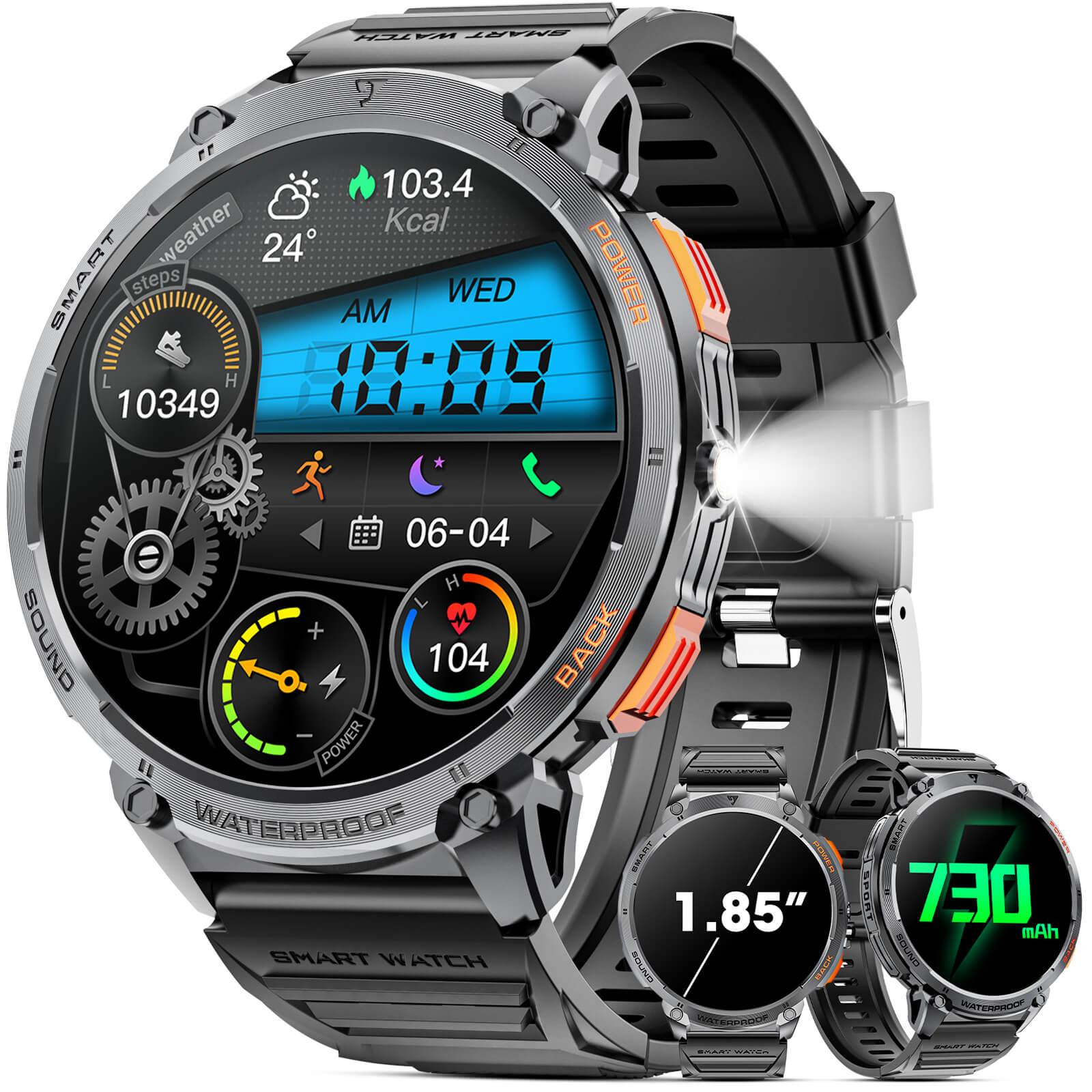 Mingdaln K68 Rugged Men's Smartwatch With Led Flashlight|Mingdaln