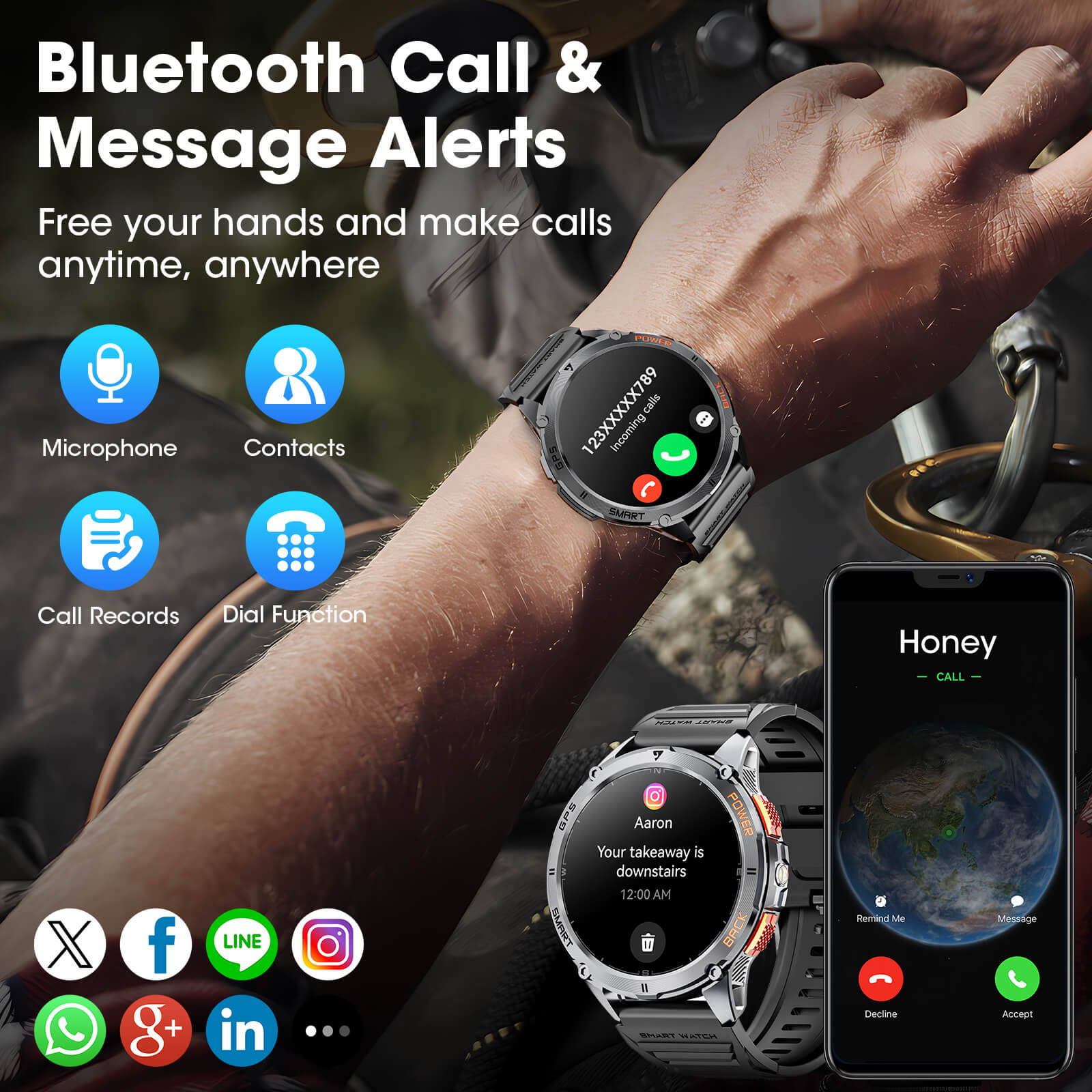 Mingdaln K67 GPS Men's Smartwatch With Led Flashlight