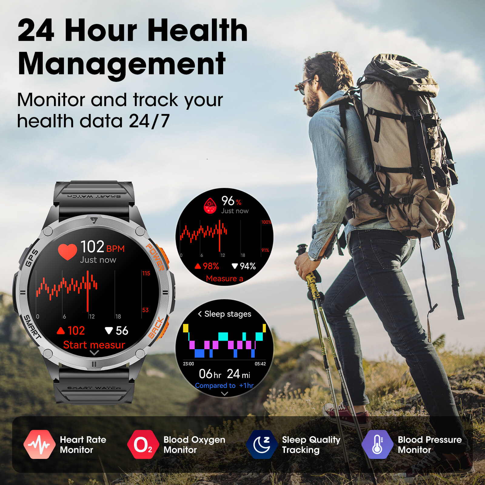 Mingdaln K67 GPS Men's Smartwatch With Led Flashlight