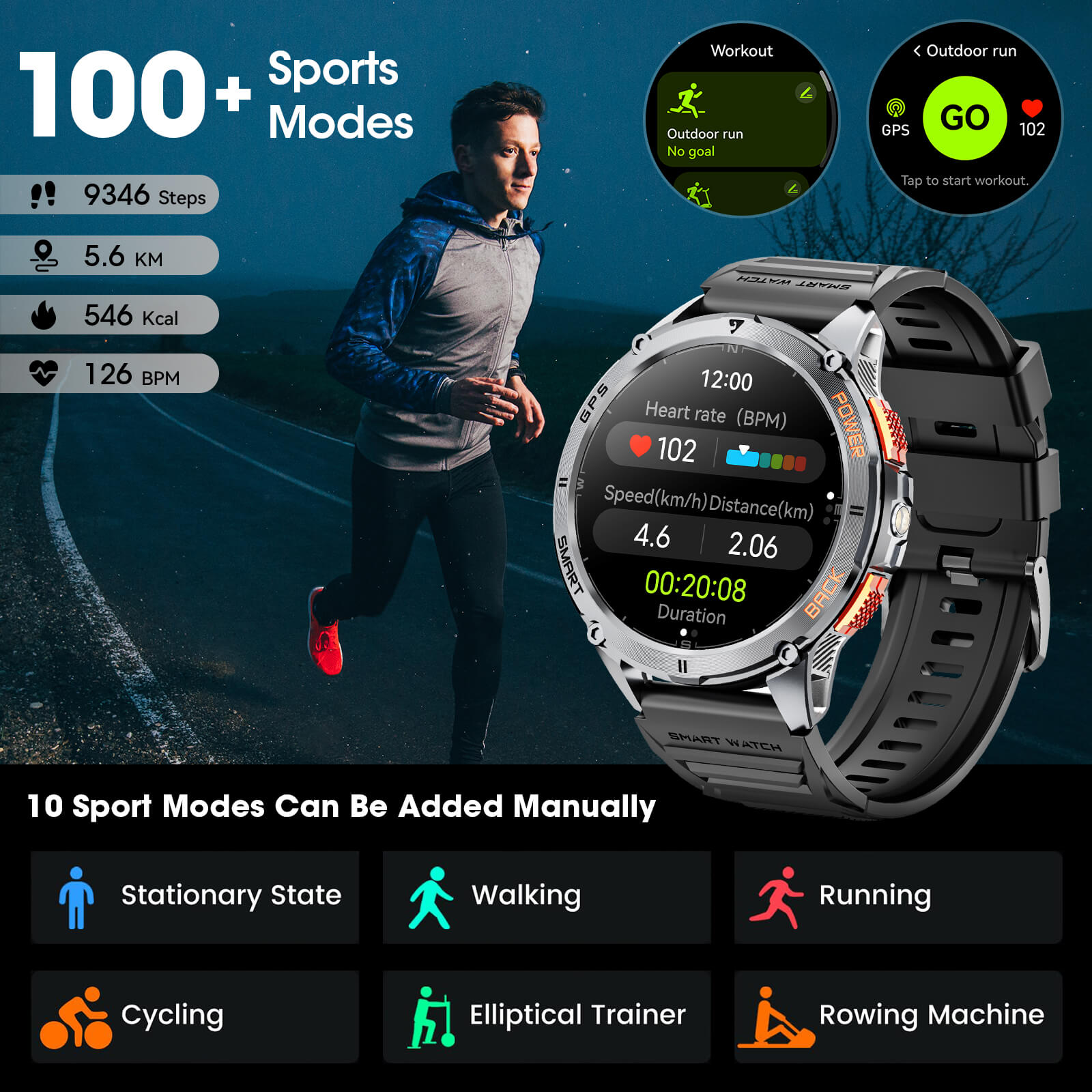 Mingdaln K67 GPS Men's Smartwatch With Led Flashlight
