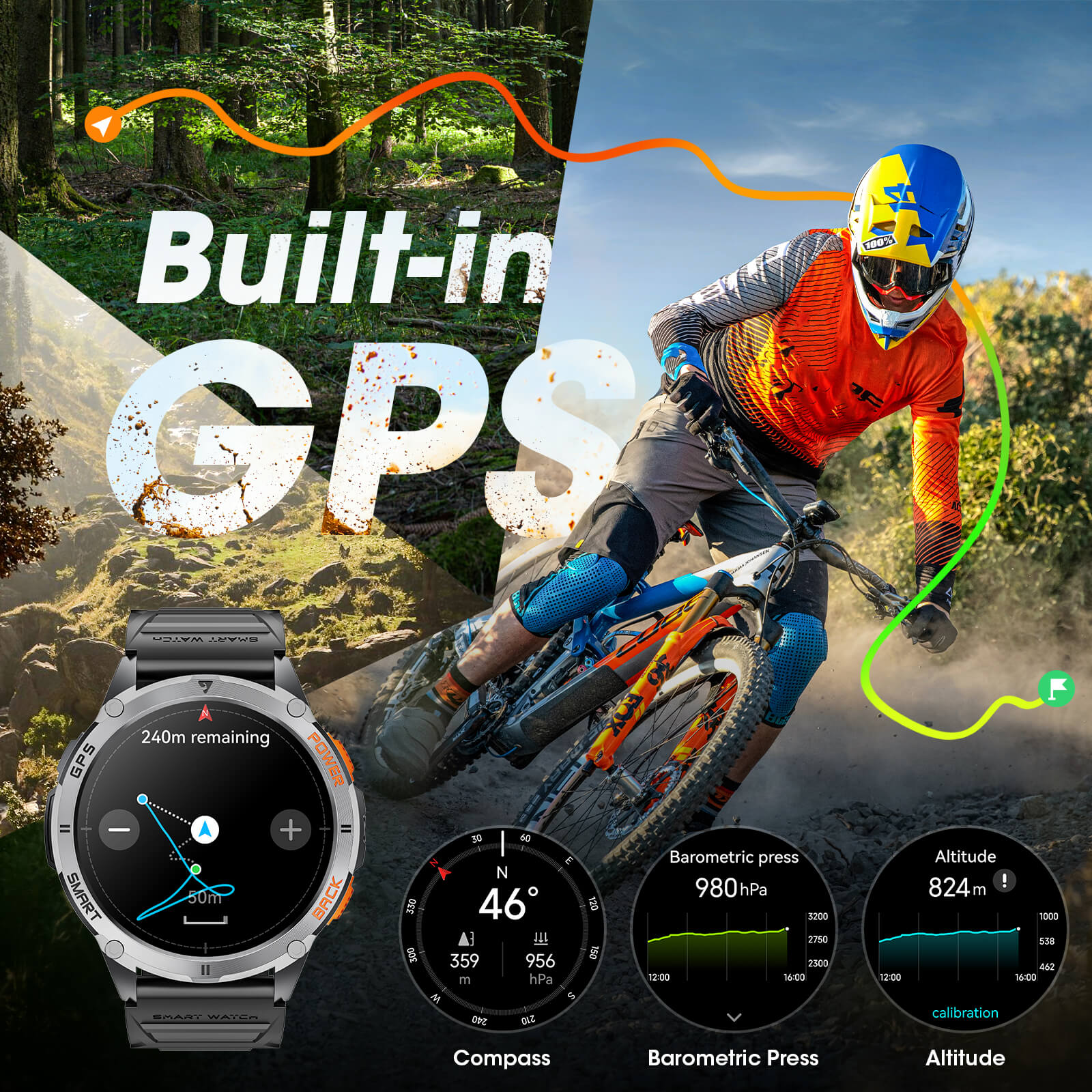 Mingdaln K67 GPS Men's Smartwatch With Led Flashlight