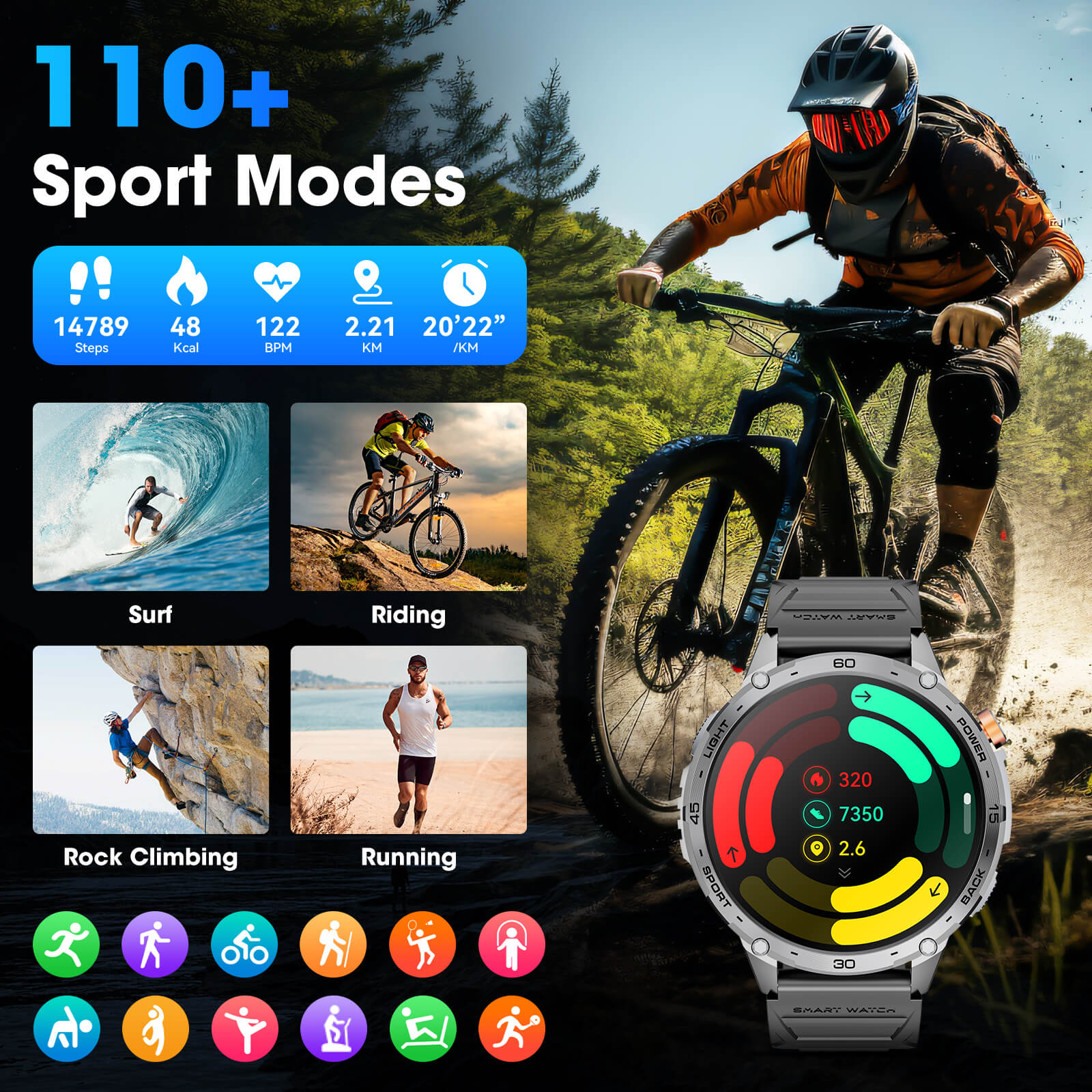 MINGDALN K69 smartwatch with LED flashlight 110+ sports modes