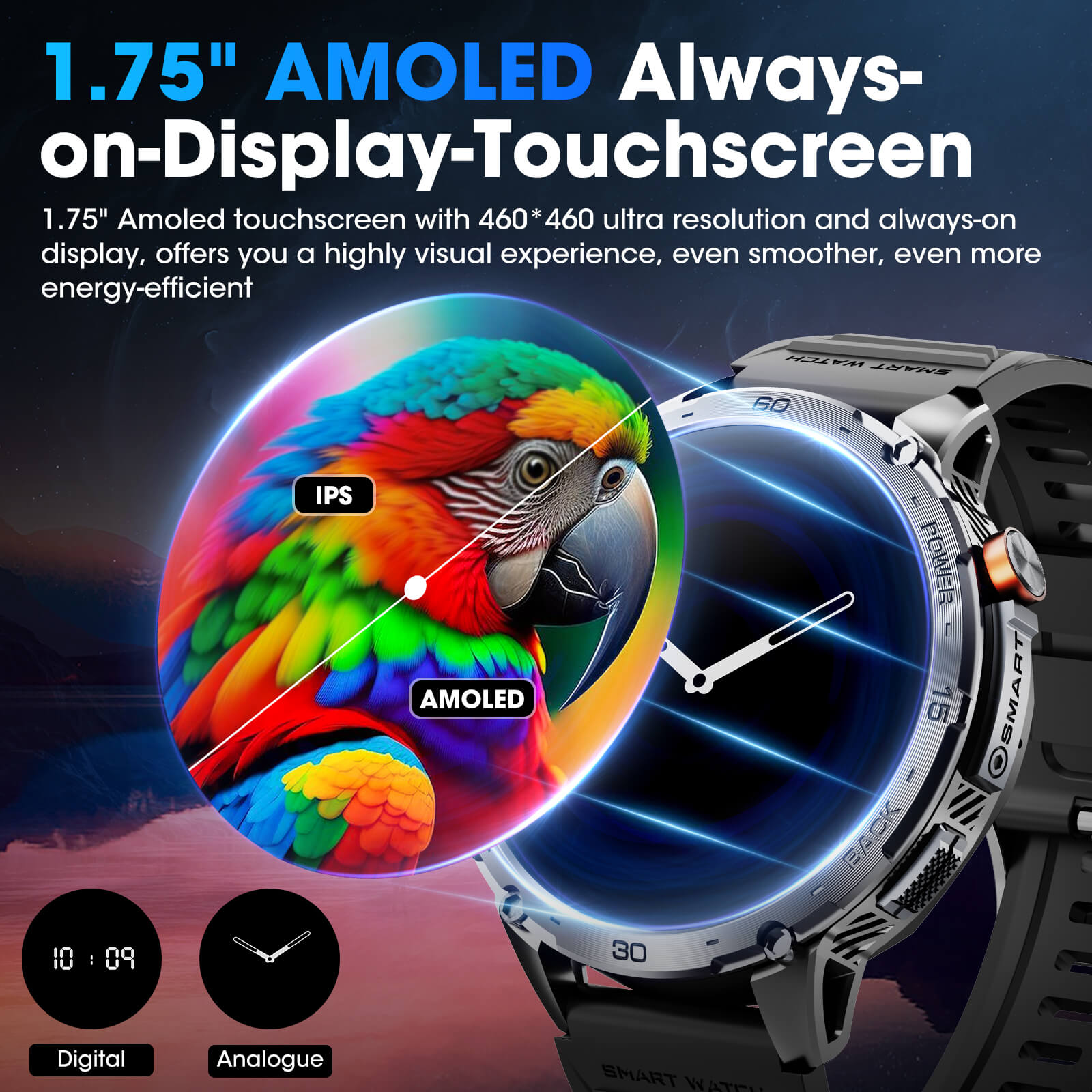 MINGDALN K69 smartwatch with LED flashlight 1.75 inch Amoled touch screen