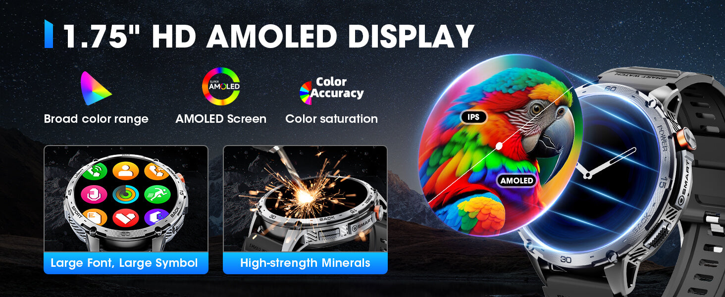 MINGDALN K69 smartwatch with LED flashlight 1.75 inch HD Amoled display