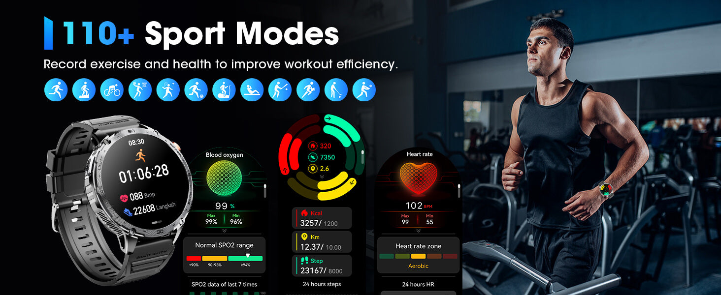 MINGDALN K69 smartwatch with LED flashlight 110+ sports modes records exercise and improves exercise efficiency