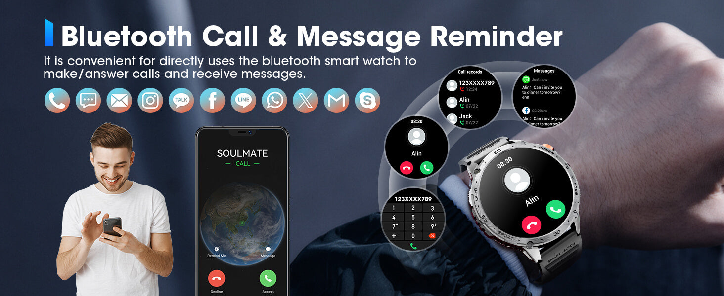 MINGDALN K69 smartwatch with LED flashlight Directly use Bluetooth to make and receive calls and receive messages