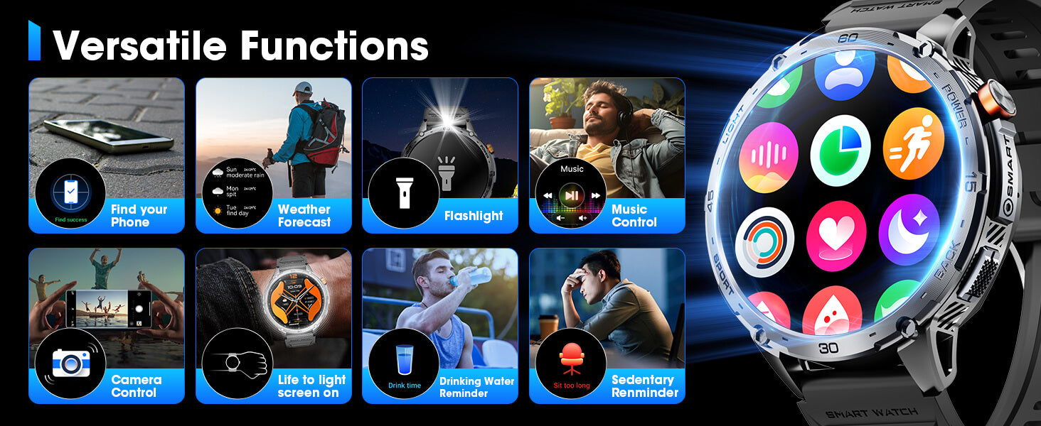 MINGDALN K69 smartwatch with LED flashlight General functions Find mobile weather led flashlight