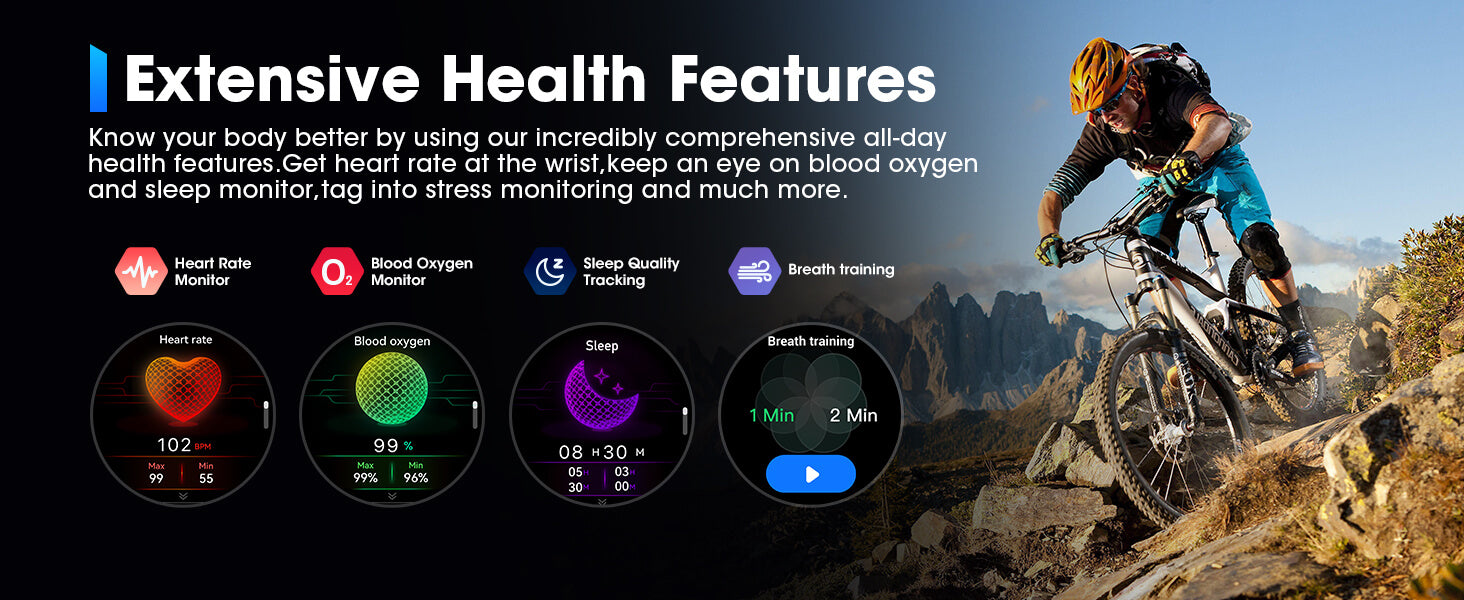 MINGDALN K69 smartwatch with LED flashlight, blood oxygen, blood pressure, sleep and breathing monitoring
