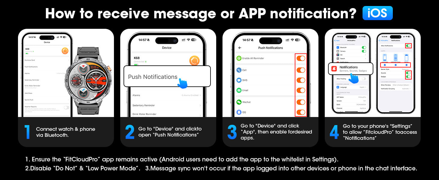 MINGDALN K69 smartwatch with LED flashlight Bluetooth link ios APP