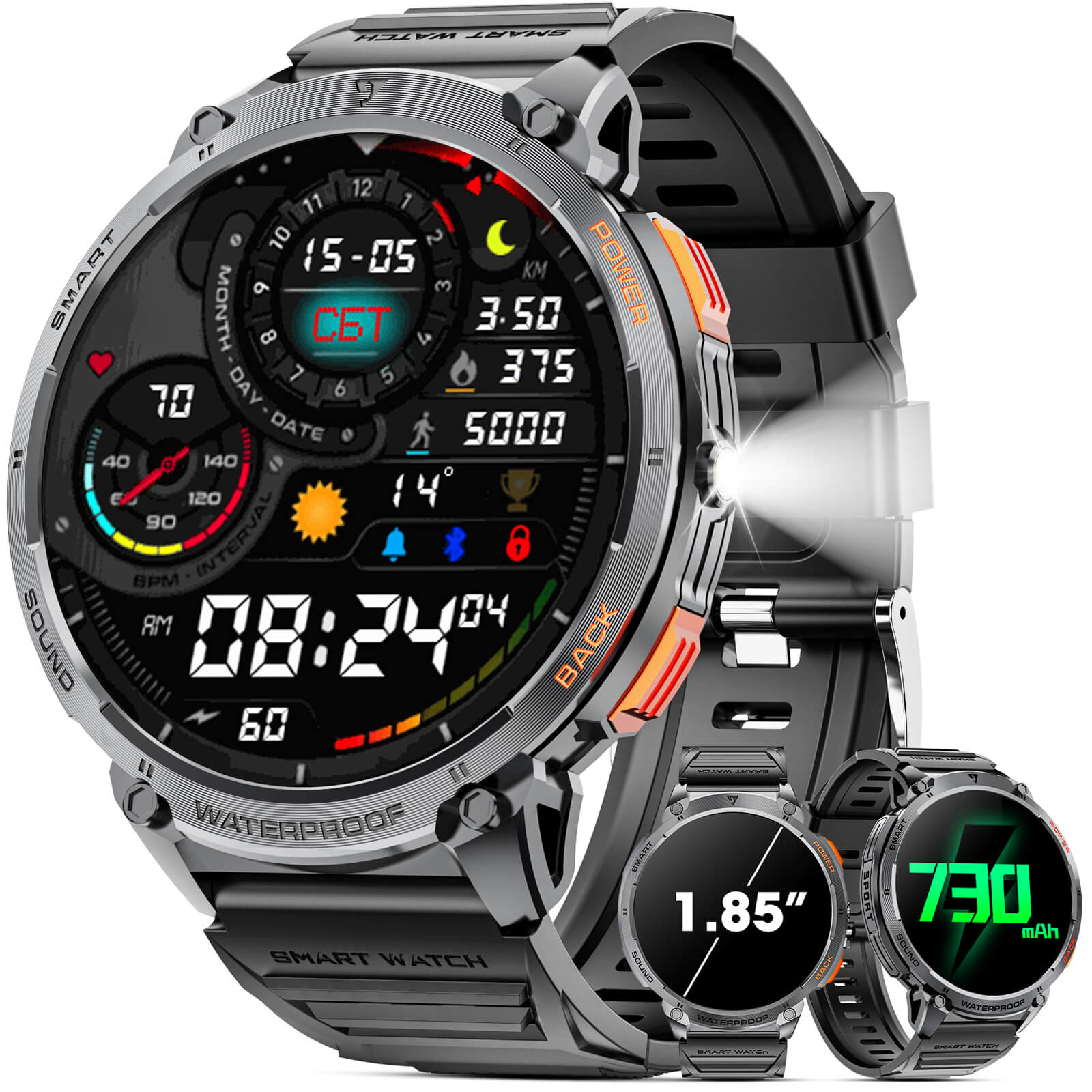 Mingdaln K68 Rugged Men's Smartwatch With Led Flashlight|Mingdaln