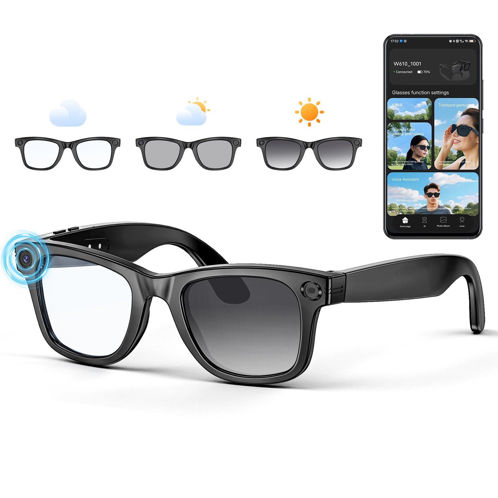Mingdaln W610 AI Smart Glasses – Photo Recognition, Voice Assistant, Video Recording, Bluetooth Music, IP65 Waterproof