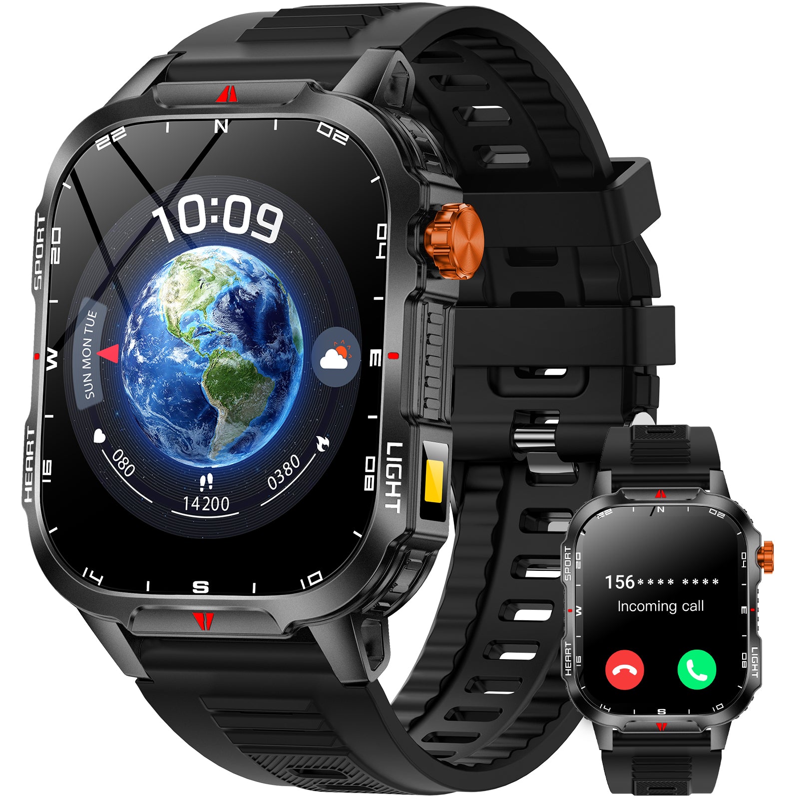 Haulvean 2025 New Men's 1100 mAh Large Capacity Military Smart Watches, 2.01-inch Fitness Tracker Watches, fits for Android and Iphone Devices, with Answer/Make Calls/100+ Sport Modes (Black)
