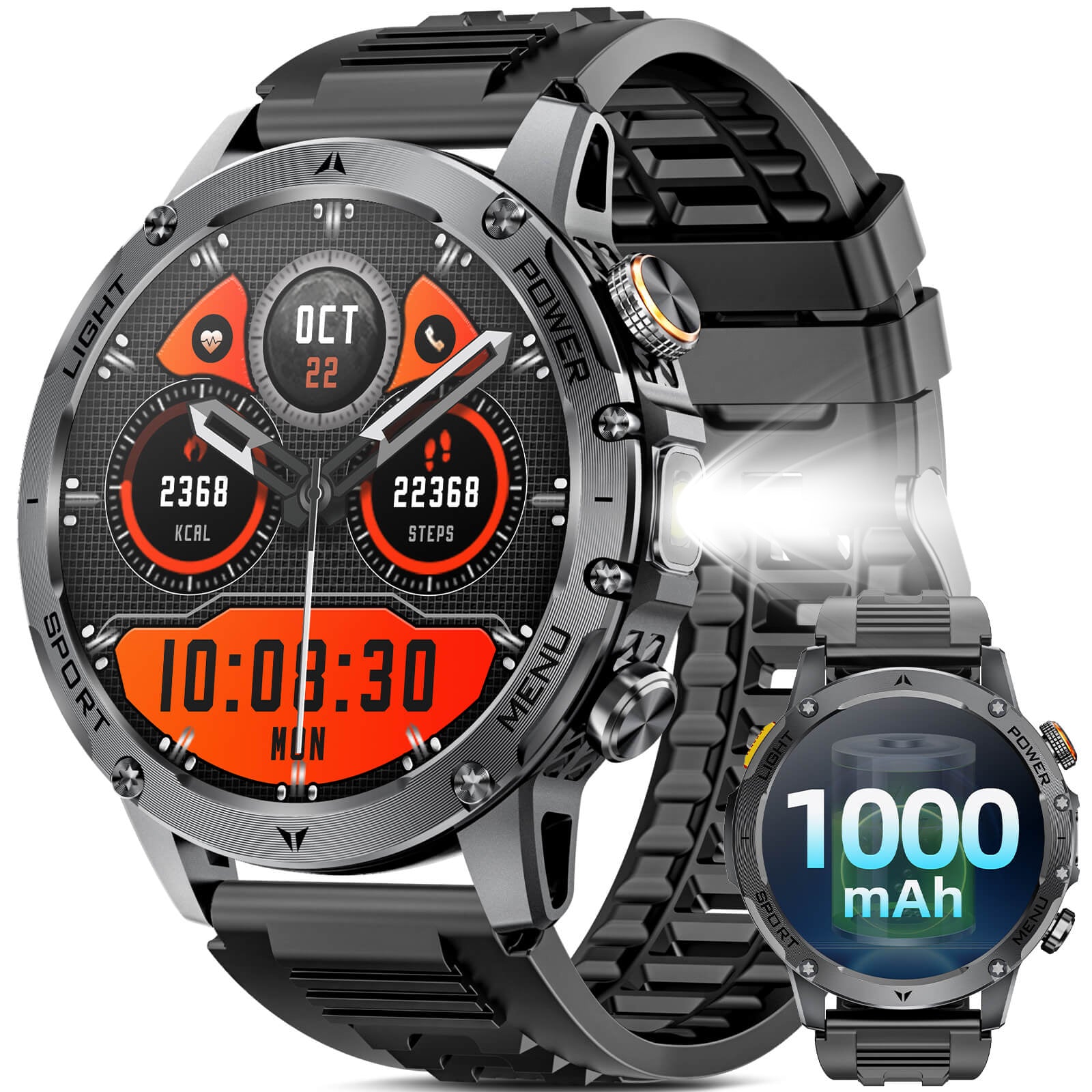 Mingdaln Rugged Smartwatch – Long-Lasting 1000mAh Battery, 1.7" HD Display