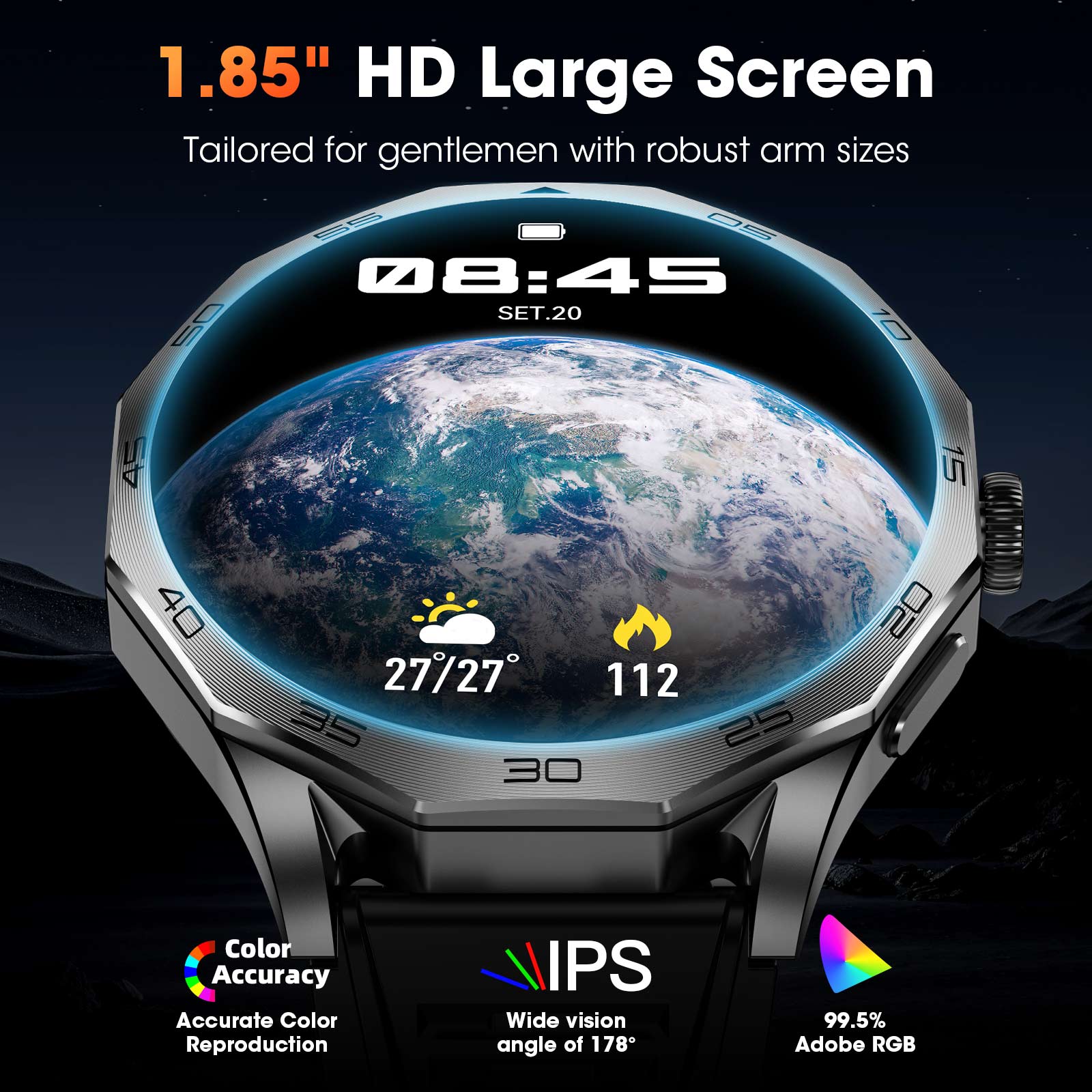 Haulvean 2025 New 1.85-inch Military Smart Watch for Men, fits for Android and Iphone Devices, with Answer/Make Calls/100+ Sport Modes, Fitness Tracker Watches (Black)