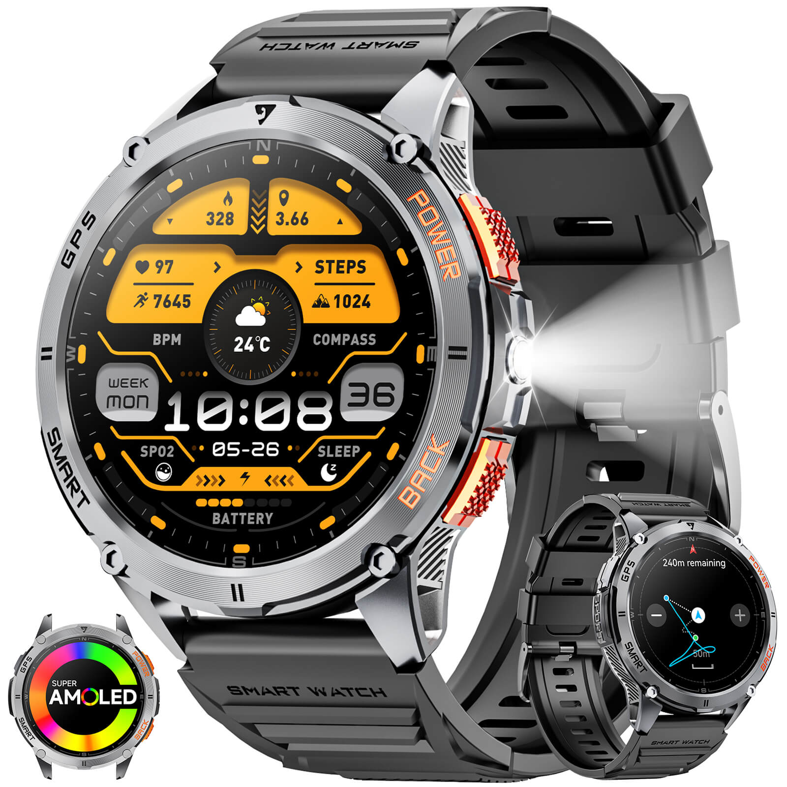 Mingdaln K67 GPS Men's Smartwatch With Led Flashlight