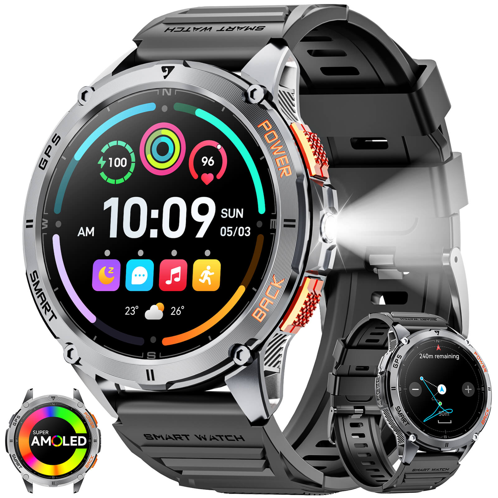 Mingdaln K67 GPS Men's Smartwatch With Led Flashlight