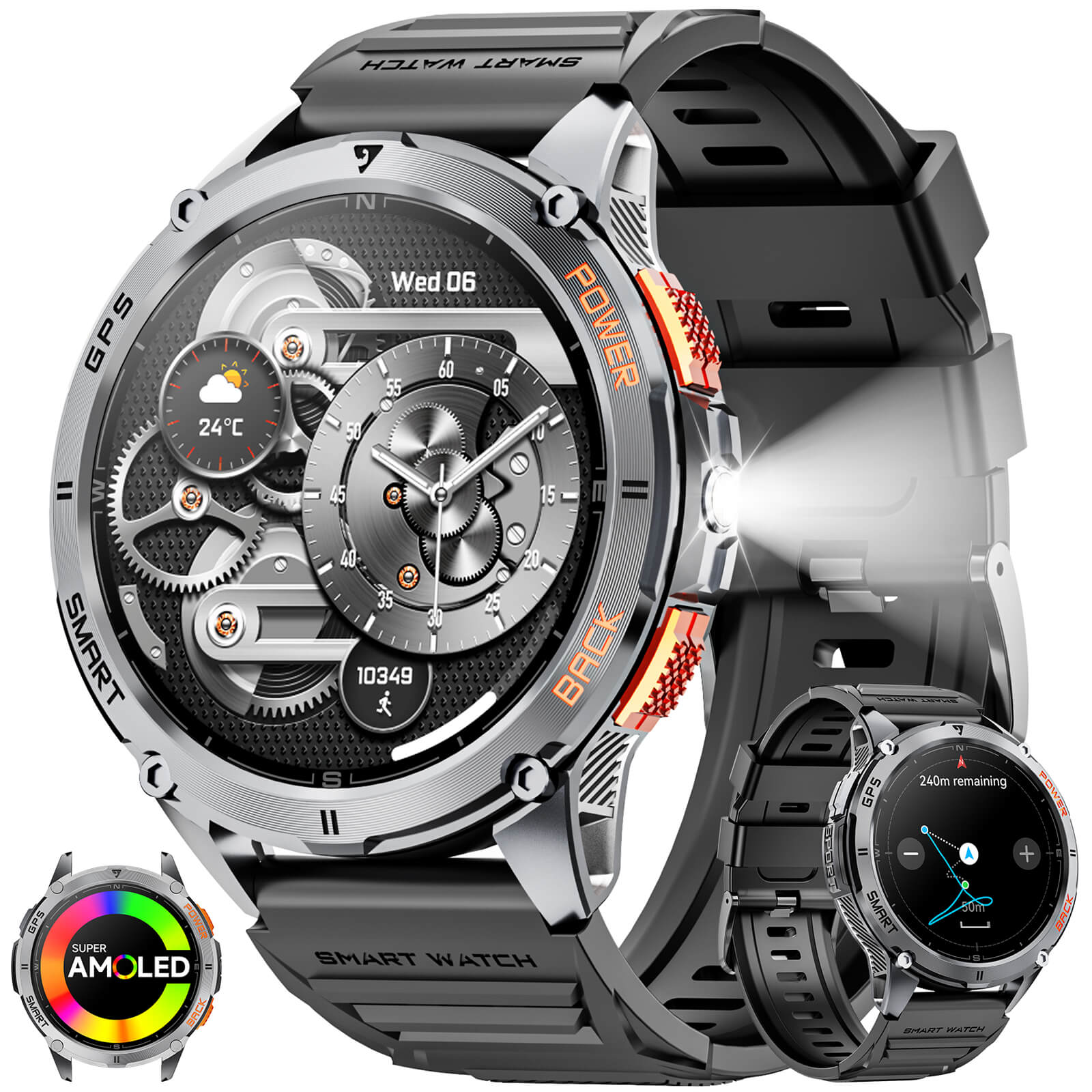 Mingdaln K67 GPS Men's Smartwatch With Led Flashlight