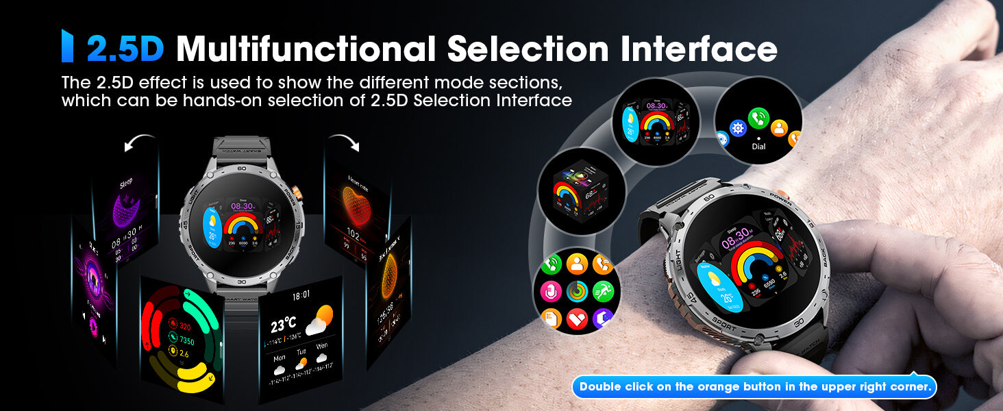 MINGDALN K69 smartwatch with LED flashlight2.5D multi-function selection interface2.5D display