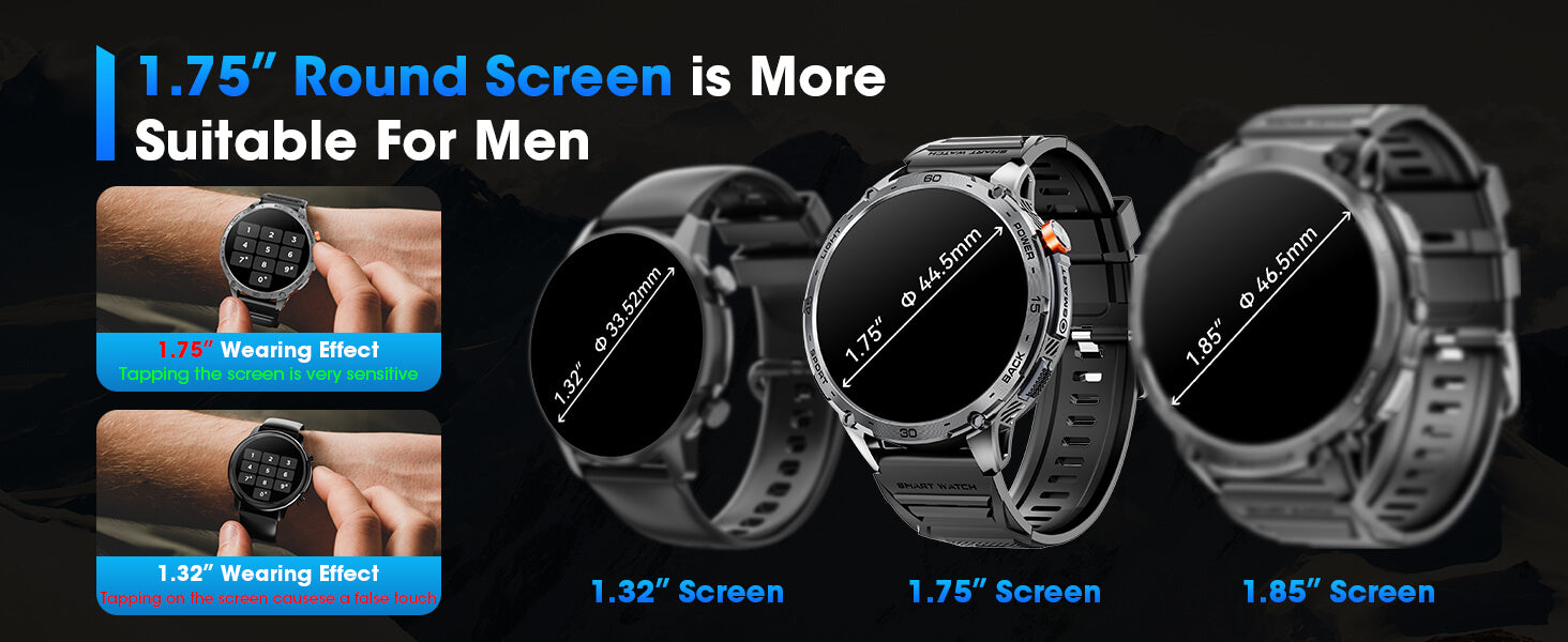 MINGDALN K69 smartwatch with LED flashlight 1.32-inch screen vs. 1.75-inch screen vs. 1.85-inch screen