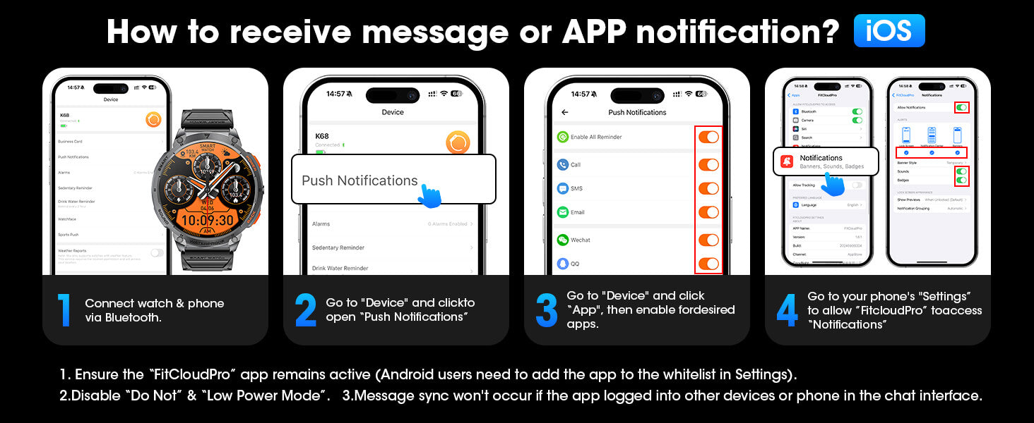 Mingdaln K68 Smart Watch Apple APP receives messages